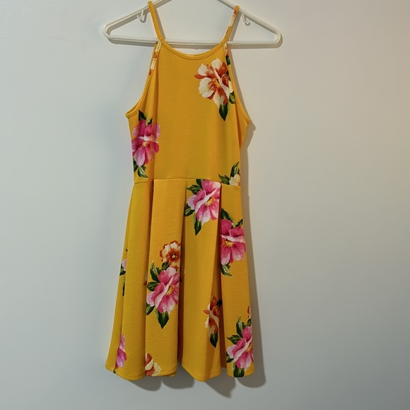 Soprano Yellow Floral Fit & Flare Skater Halter Dress Summer Spring Medium - Picture 3 of 7